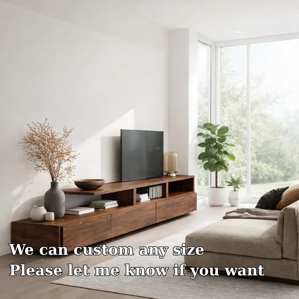 Solid Wood TV Cabinet with Open Shelf – Modern Walnut Media Console Kitchnce