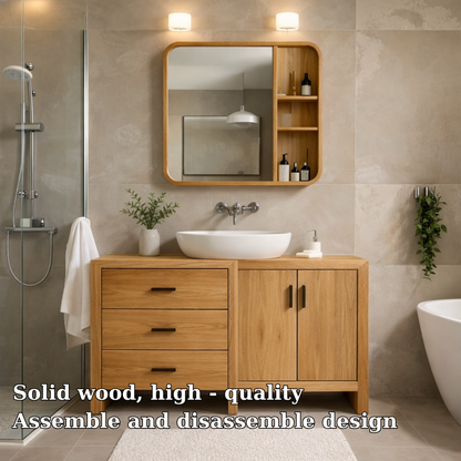Solid Wood Bathroom Vanity Cabinet with Drawers & Double Doors – Modern Finish