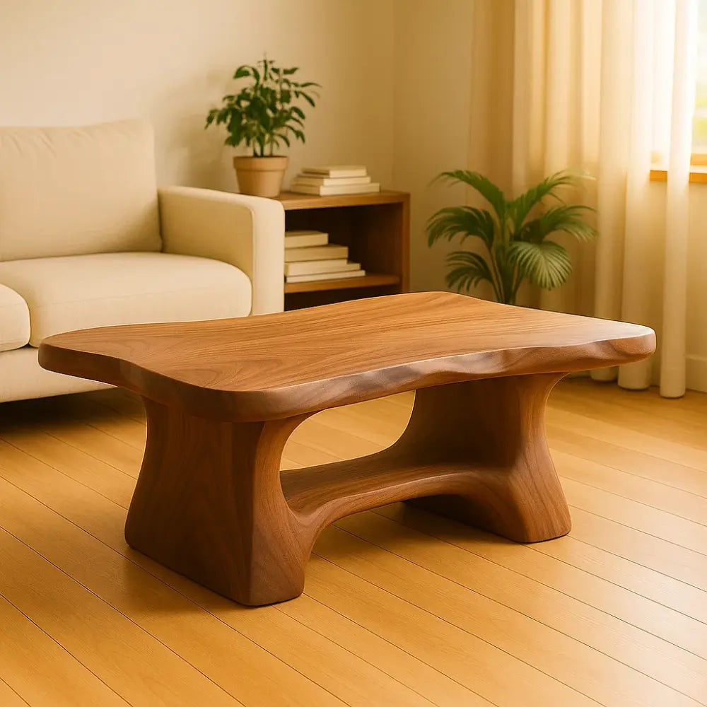 Handcrafted Solid Wood Coffee Table with Smooth Organic Form – Modern Minimalist Design Kitchnce