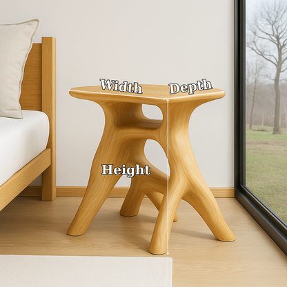 Handcrafted Solid Wood Nightstand – Sculpted Organic Bedside Table with Artistic Form Kitchnce