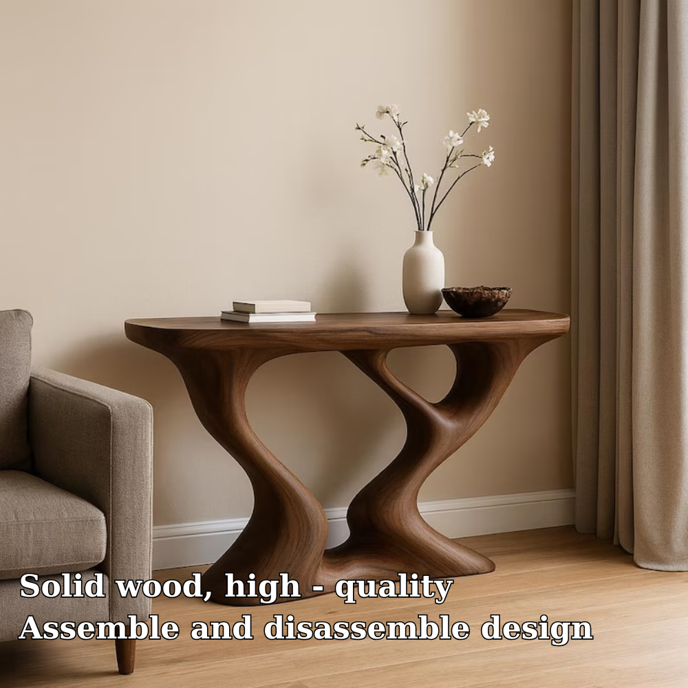 Handcrafted Solid Wood Console Table with Sculptural Double Curve Base – Modern Organic Design Kitchnce