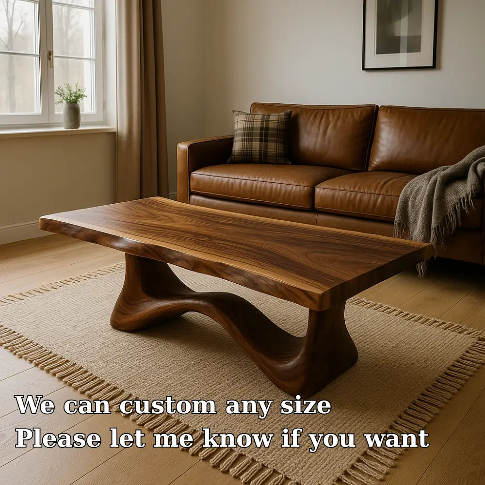 Handcrafted Solid Wood Coffee Table with Sculpted Flow Base – Modern Organic Design Kitchnce