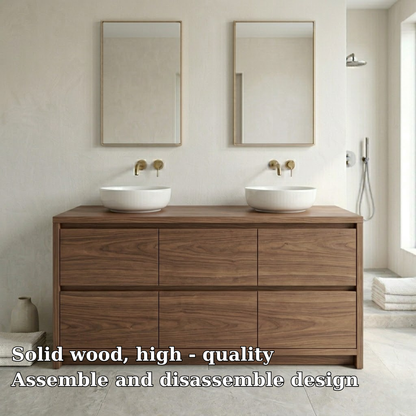 Solid Wood Bathroom Vanity Cabinet Double Sink Base Modern Storage Unit