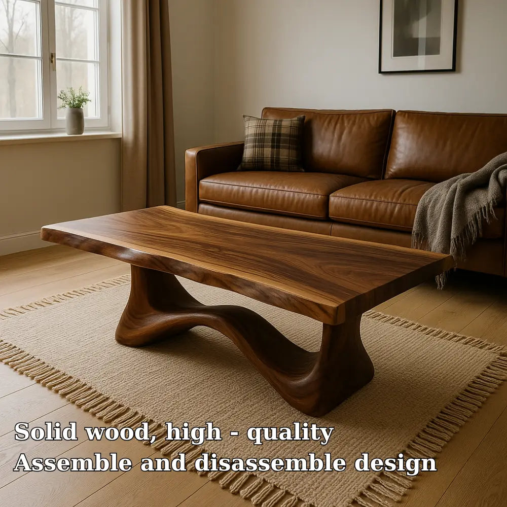 Handcrafted Solid Wood Coffee Table with Sculpted Flow Base – Modern Organic Design Kitchnce