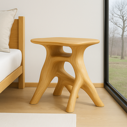 Handcrafted Solid Wood Nightstand – Sculpted Organic Bedside Table with Artistic Form Kitchnce
