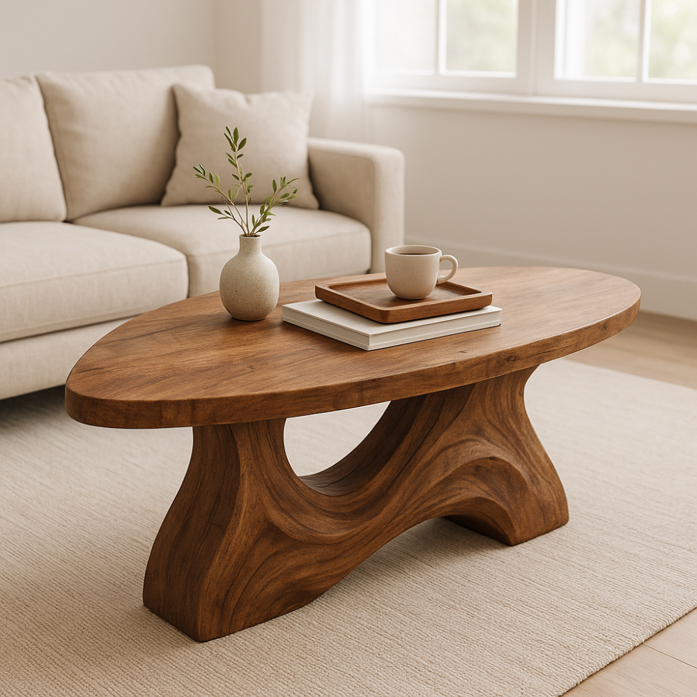 Handcrafted Solid Wood Coffee Table – Sculptural Organic Design for Modern Living Interiors Kitchnce