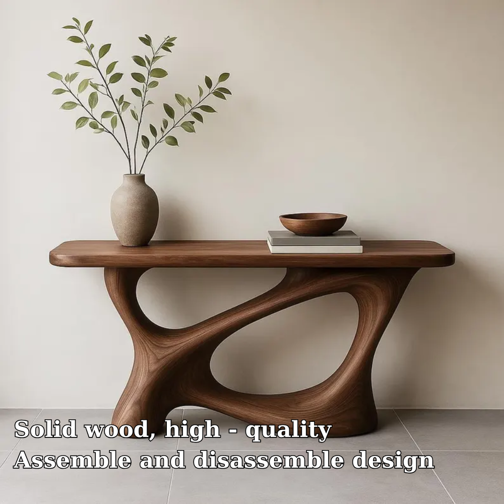 Handcrafted Solid Wood Console Table with Organic Sculptural Base – Modern Minimalist Design Kitchnce