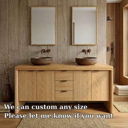 Modern Double Wood Bathroom Vanity | Natural Floating Sink Base