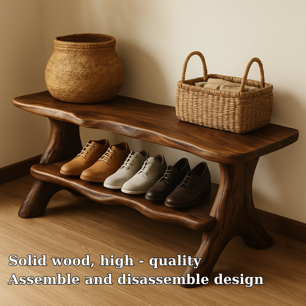 Rustic Solid Wood Shoe Storage Bench – Entryway Wooden Bench with Open Shelf Kitchnce