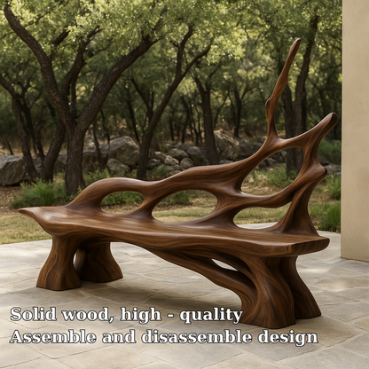 Handcrafted Solid Wood Bench with Backrest – Artistic Organic Form for Indoor & Outdoor Kitchnce