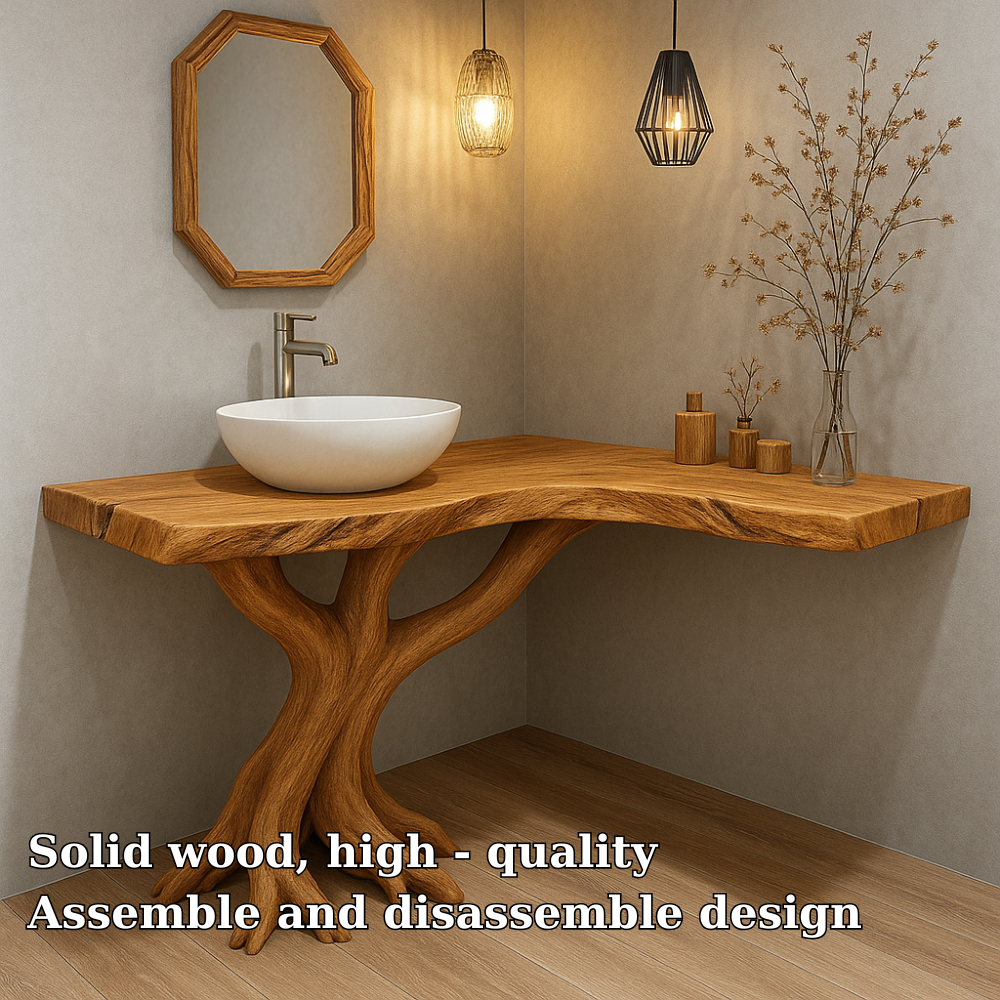 Handcrafted Solid Wood Bathroom Vanity – Sculptural Tree Root Base with Natural Live Edge Kitchnce