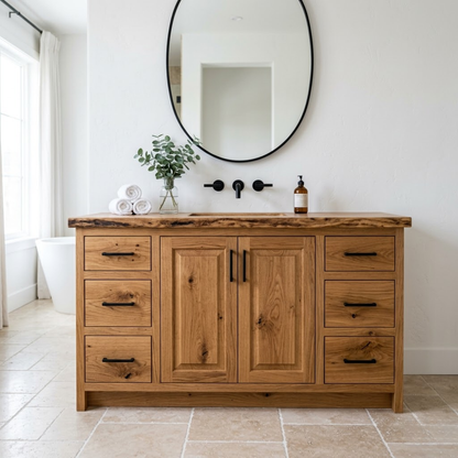 Solid Wood Bathroom Vanity with Drawers & Cabinet – Rustic Modern Storage Base