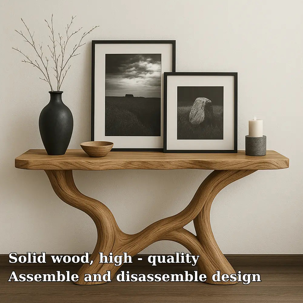 Handcrafted Solid Wood Console Table with Sculptural Organic Base – Modern Natural Furniture Kitchnce