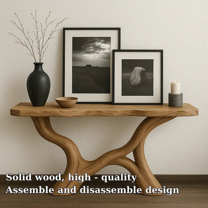 Handcrafted Solid Wood Console Table with Sculptural Organic Base – Modern Natural Furniture Kitchnce