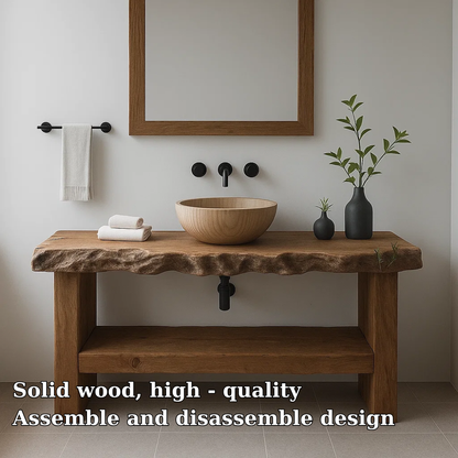 Live Edge Solid Wood Bathroom Vanity – Modern Rustic Wall-Mounted Vanity Sink