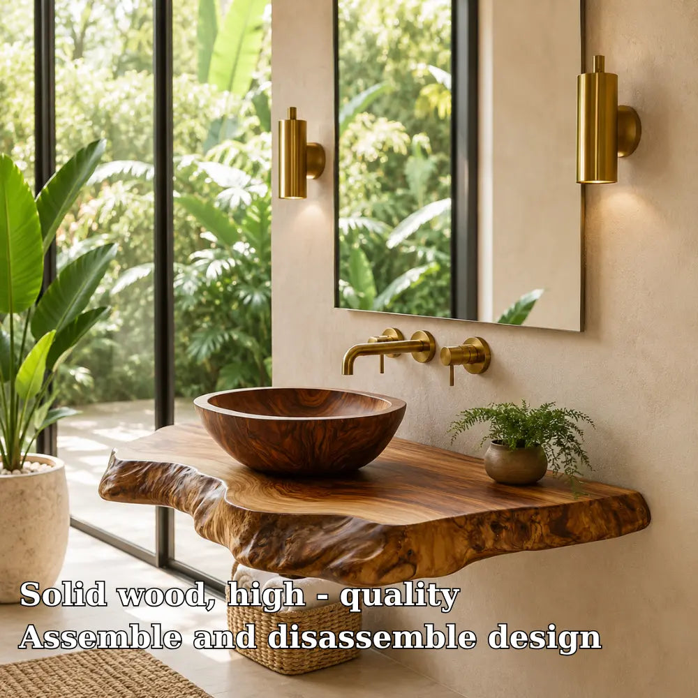 Double Live Edge Floating Vanity Shelf | Solid Wood Honey Bathroom Counter Kitchnce