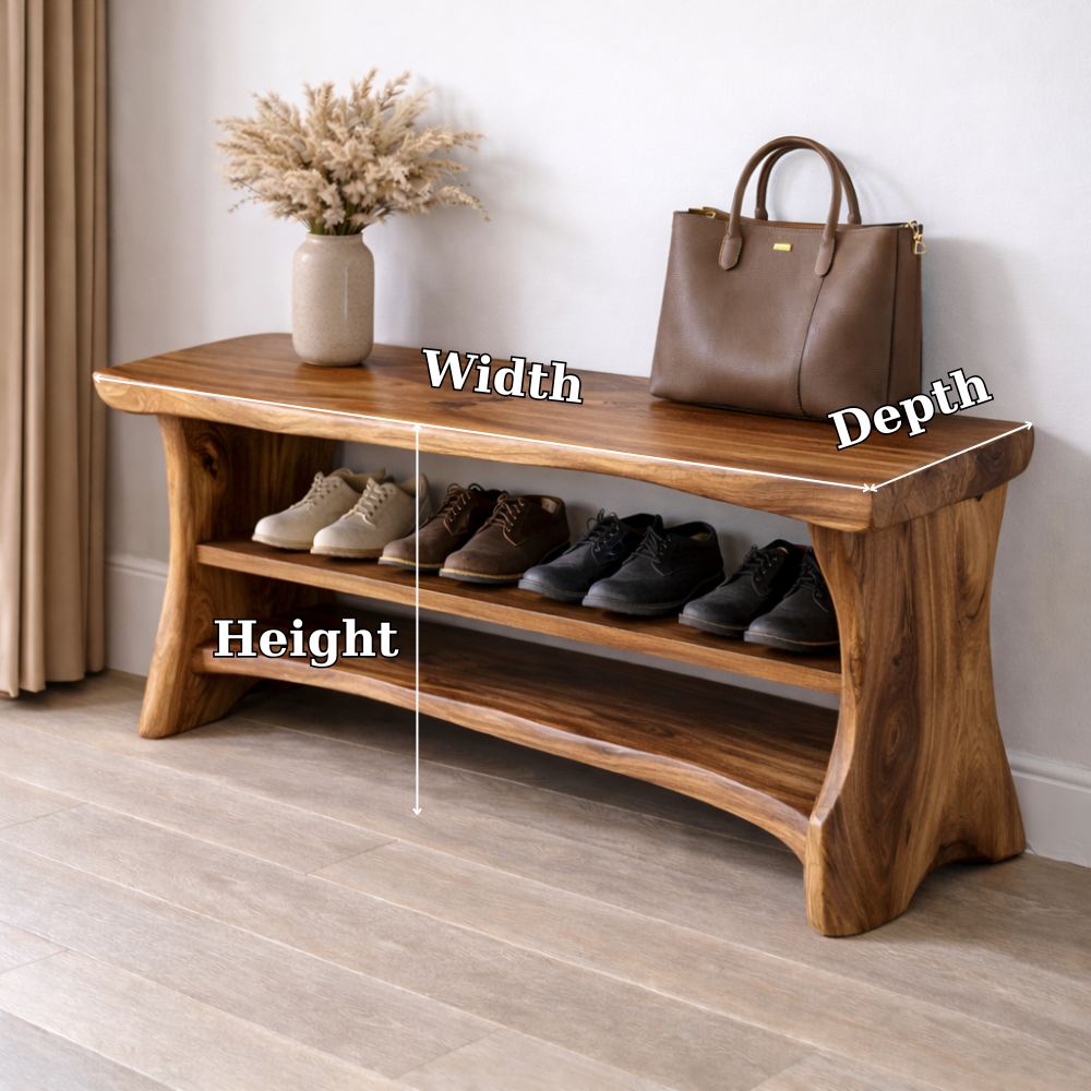 Solid Wood Entryway Bench with Shoe Storage Shelf – Natural Wood Shoe Rack Bench Kitchnce