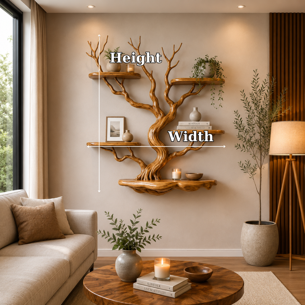 Nature Inspired Solid Wood Tree Bookshelf with Floating Display Shelves