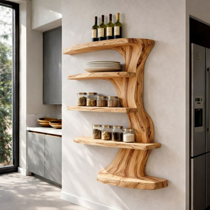 Handcrafted Solid Wood Tree Branch Wall Shelf - Organic Fluid Floating Bookshelf & Decor