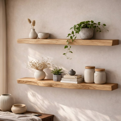 Handcrafted Solid Wood Tree Branch Wall Shelf - Organic Live Edge Floating Bookshelf