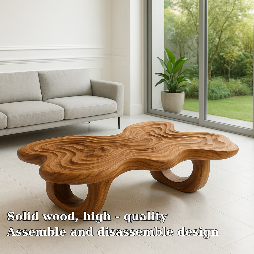 Handcrafted Solid Wood Coffee Table – Sculpted Organic Ripple Design Kitchnce