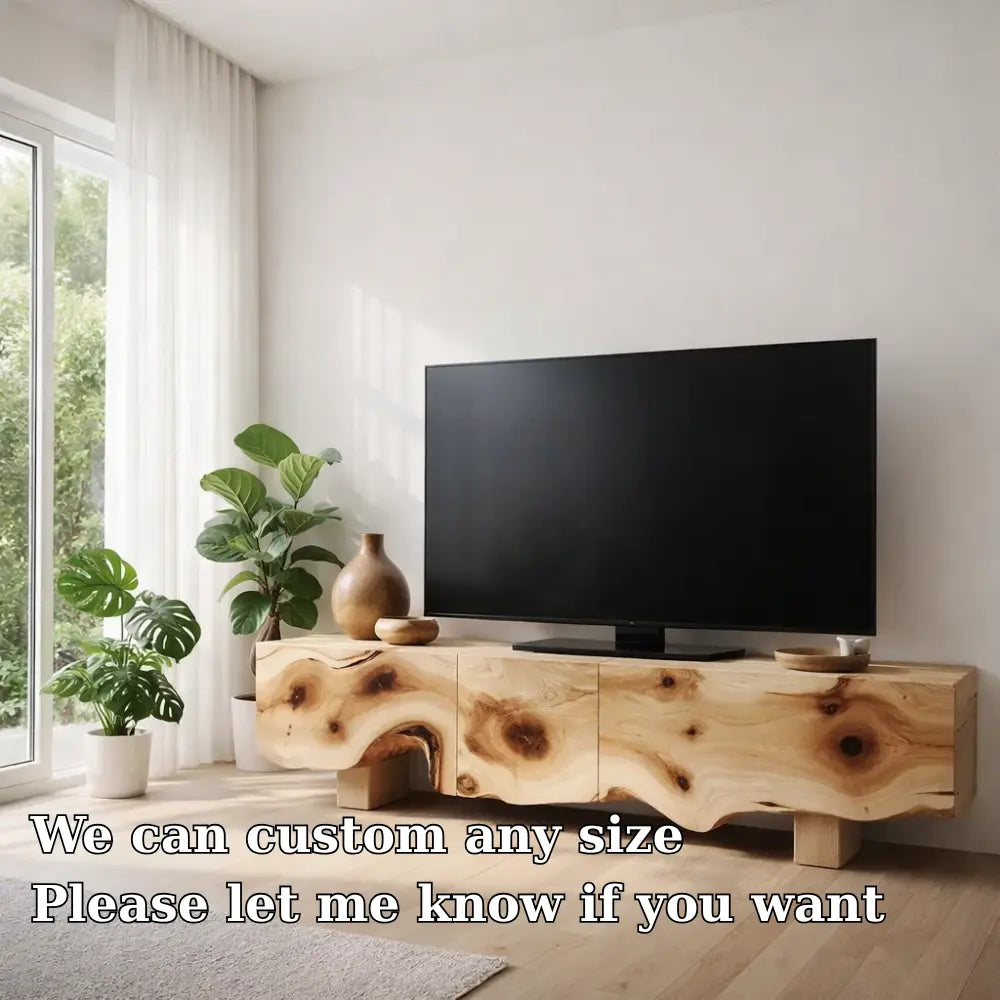 Solid Wood TV Cabinet with Live Edge – Natural Oak Media Console Kitchnce