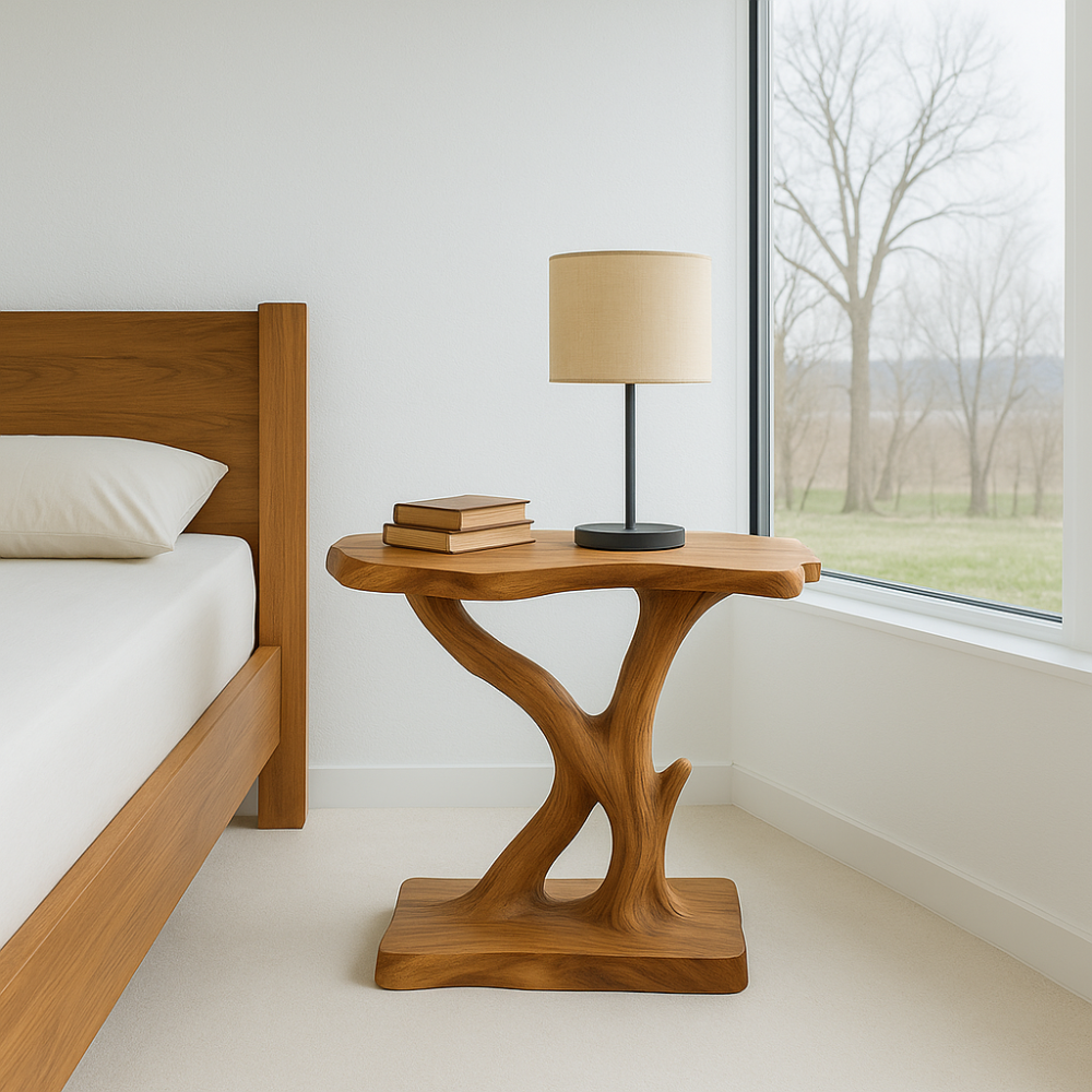 Handcrafted Solid Wood Nightstand – Sculptural Organic Bedside Table Design Kitchnce