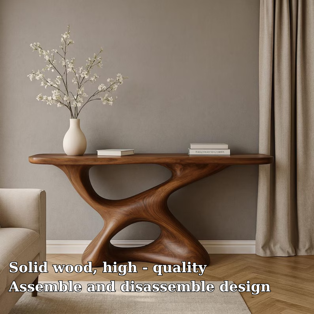 Handcrafted Solid Wood Console Table with Artistic Organic Base – Modern Sculptural Design Kitchnce