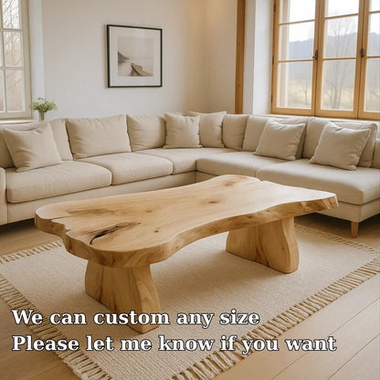 Handcrafted Solid Wood Coffee Table with Natural Live Edge – Minimalist Organic Design Kitchnce