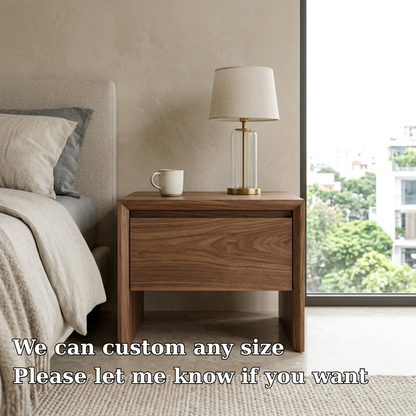 Minimalist Walnut Wood Nightstand | Modern Floating Drawer Table