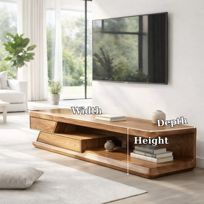 Solid Wood Media Console with Open Shelf & Drawer, Modern Low TV Stand