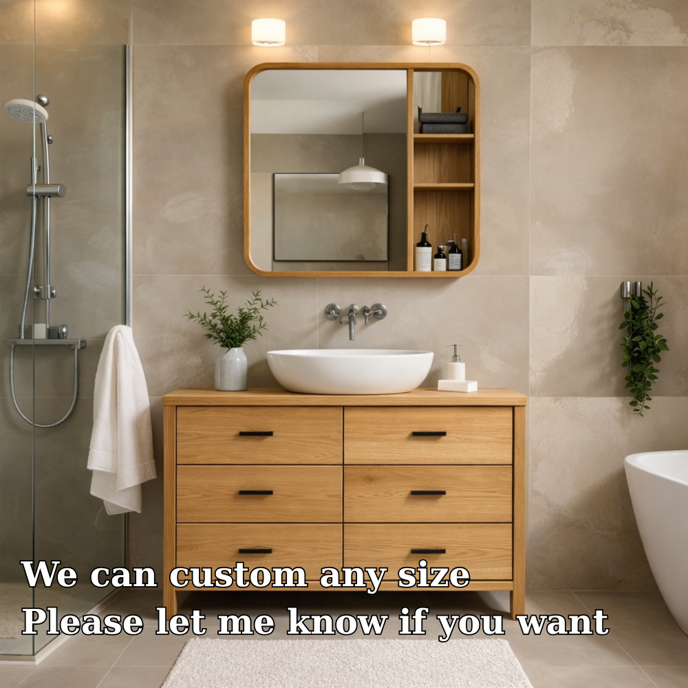 Solid Wood Bathroom Vanity Cabinet with Drawers & Mirror Storage – Modern Finish