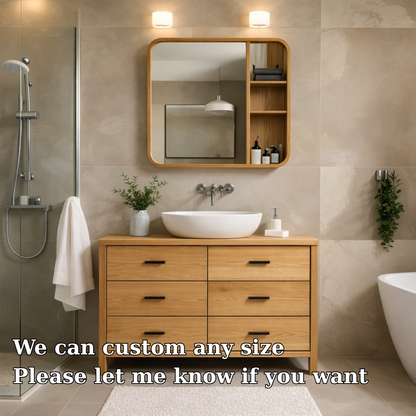 Solid Wood Bathroom Vanity Cabinet with Drawers & Mirror Storage – Modern Finish