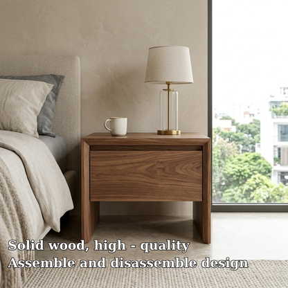 Minimalist Walnut Wood Nightstand | Modern Floating Drawer Table