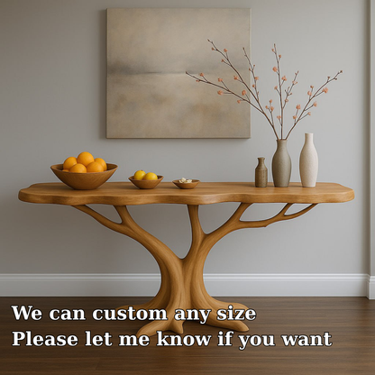 Handcrafted Solid Wood Console Table with Organic Tree-Inspired Base – Modern Natural Design Kitchnce