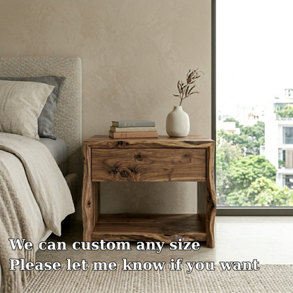 Live Edge Solid Wood Nightstand | Rustic Modern Bedside Table
