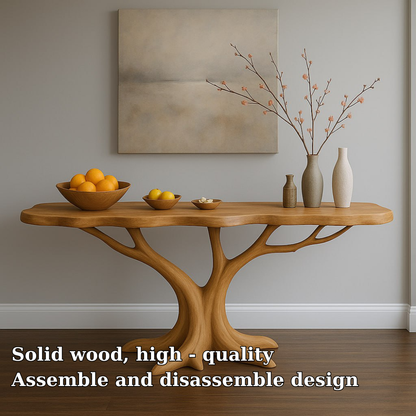 Handcrafted Solid Wood Console Table with Organic Tree-Inspired Base – Modern Natural Design Kitchnce