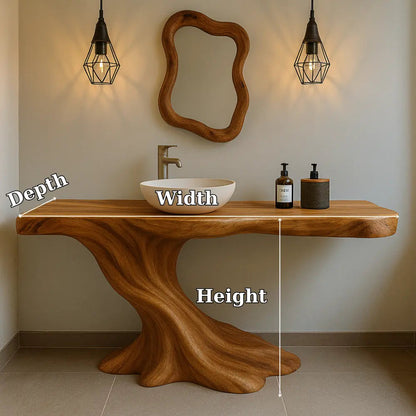Handcrafted Solid Wood Bathroom Vanity with Organic Flow Design – Modern Natural Aesthetic Kitchnce