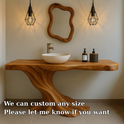 Handcrafted Solid Wood Bathroom Vanity with Organic Flow Design – Modern Natural Aesthetic Kitchnce