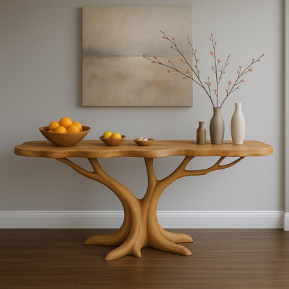 Handcrafted Solid Wood Console Table with Organic Tree-Inspired Base – Modern Natural Design Kitchnce