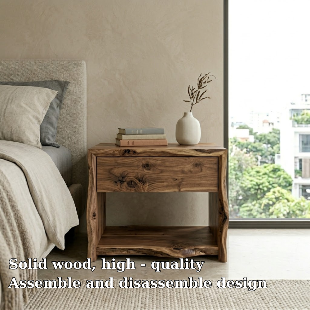 Live Edge Solid Wood Nightstand | Rustic Modern Bedside Table