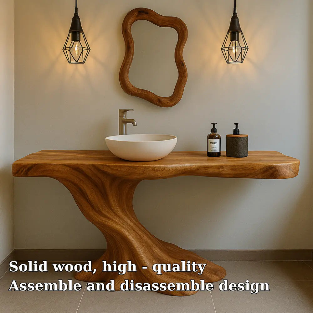 Handcrafted Solid Wood Bathroom Vanity with Organic Flow Design – Modern Natural Aesthetic Kitchnce