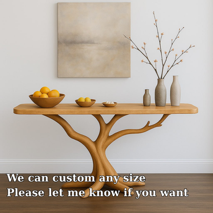 Handcrafted Solid Wood Console Table with Tree Branch Design – Organic Modern Entryway Furniture Kitchnce