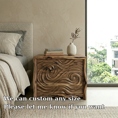 Hand-Carved Wave Wood Nightstand | Organic Modern Bedside Table