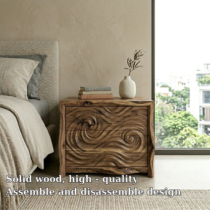 Hand-Carved Wave Wood Nightstand | Organic Modern Bedside Table