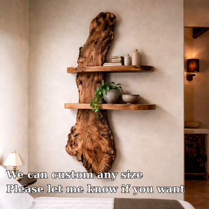 Handcrafted Solid Wood Live Edge Wall Shelf - Organic Tree-Shaped Floating Home Decor