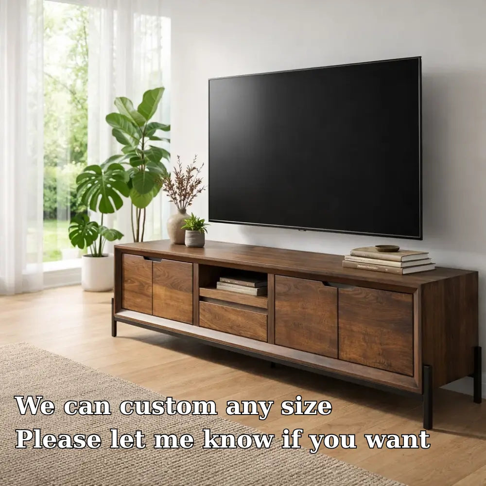 Solid Wood TV Cabinet – Modern Walnut Media Console with Storage Kitchnce