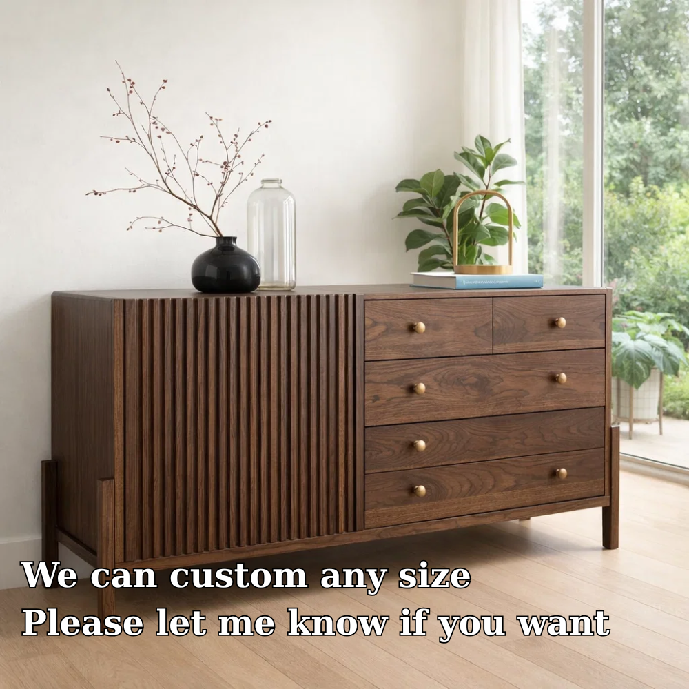 Fluted Panel Sideboard Cabinet with 4 Drawers – Contemporary Storage Console