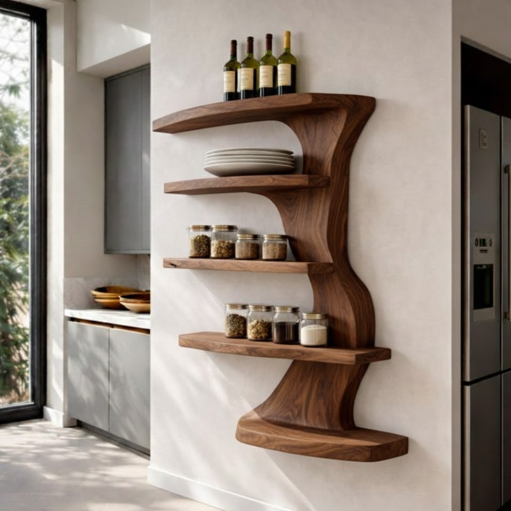 Handcrafted Solid Wood Tree Branch Wall Shelf - Organic Fluid Floating Bookshelf & Decor