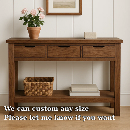 Rustic Wooden Console Table with Storage Drawers and Bottom Shelf for Entryway Kitchnce